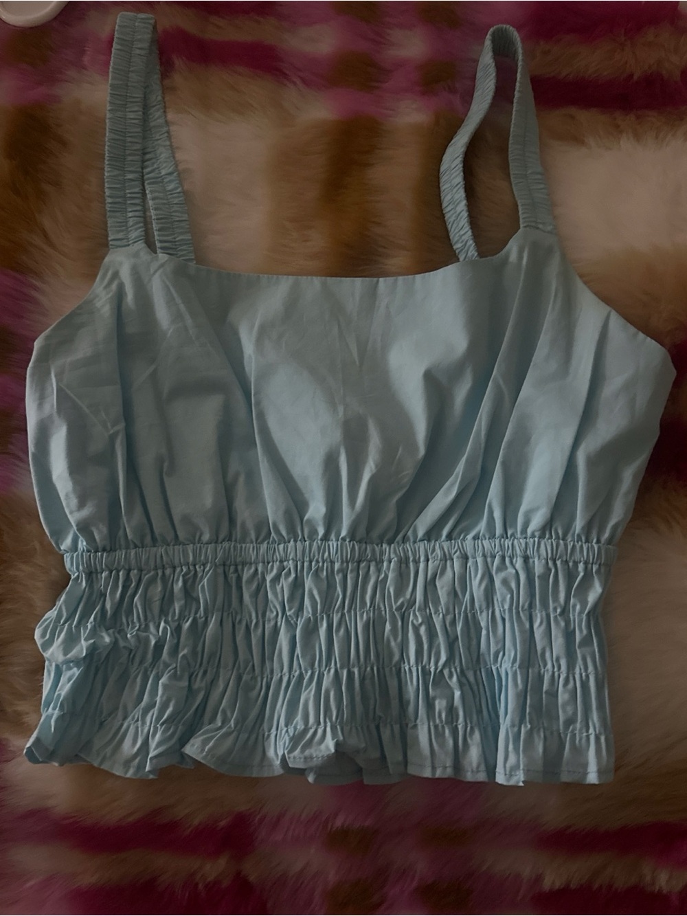 verge girl Light Blue Smocked Waist Tank Top - Women